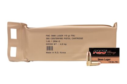 PMC Bronze 9mm Luger Handgun Ammo 115 Grain FMJ Battle Pack