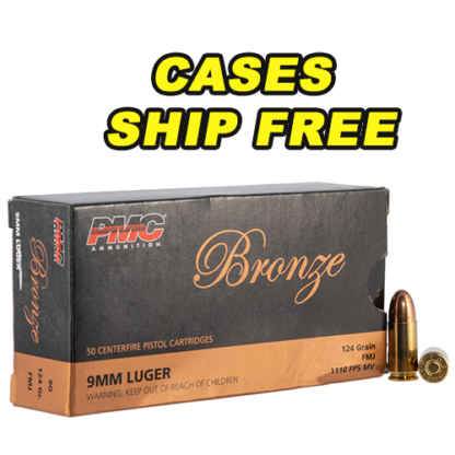 PMC Bronze 9mm Luger Handgun Ammo - 124 Grain FMJ - Cases Ship Free